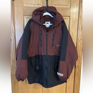 Vintage Nike Air Winter Coat w/ Hood Mens Large Maroon Burgundy Red 90s Street